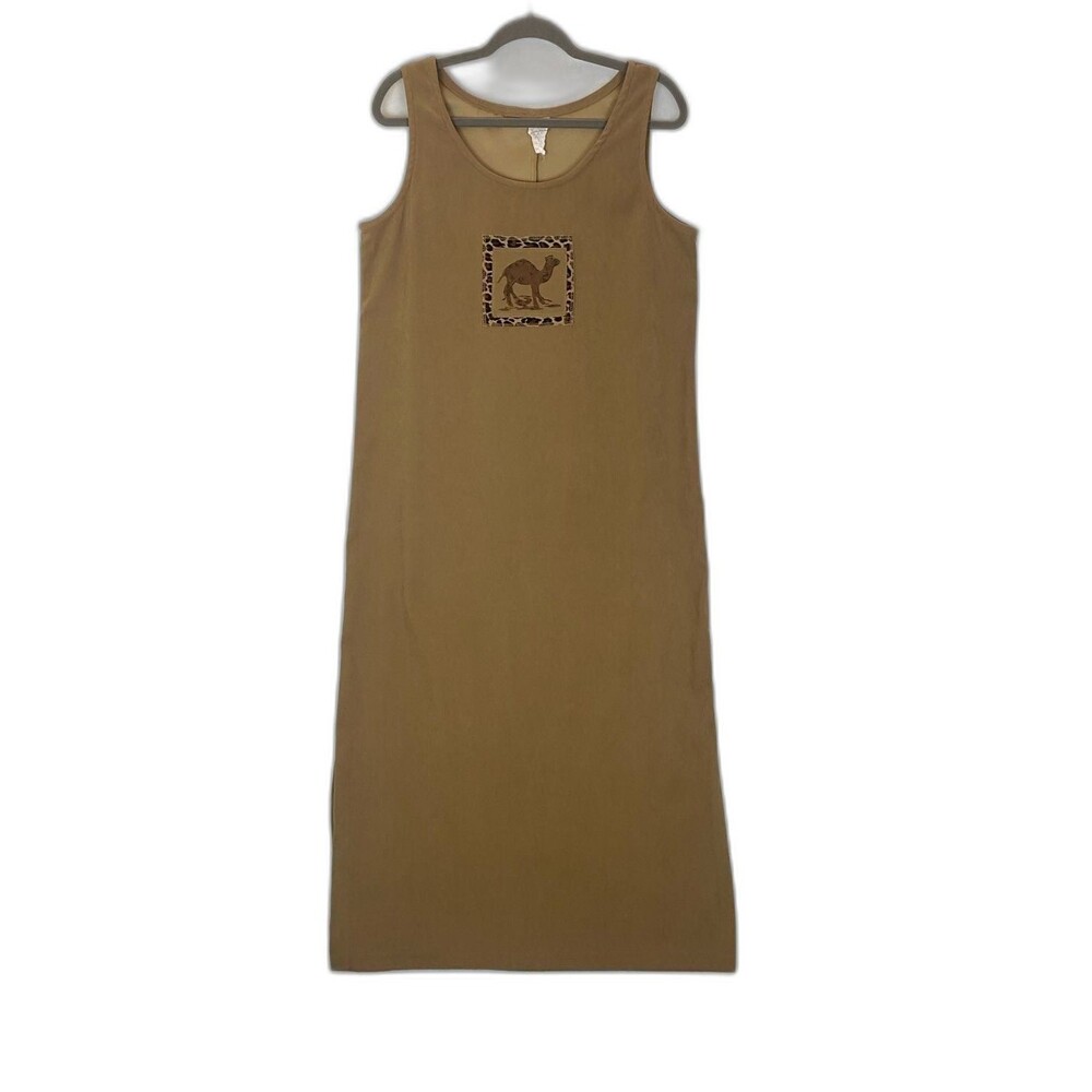 Sweet Susie Vintage Sleeveless Camel Graphic Maxi Dress Size 12
